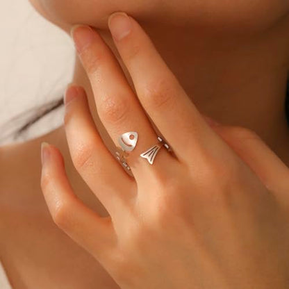 Funny Fishbone Ring, Stainless Steel Adjustable Open Rings for Women Trendy, Special Christmas Gift for Friend Lover Daughter - color: Silver