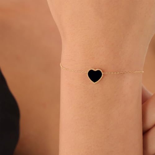 18K Gold Plated Five Heart Charm Bracelets for Women | Adjustable Love Bracelet Set Jewelry Gift-Hypoallergenic for Birthdays, Wellness & Daily Wear - color: 2#-Black