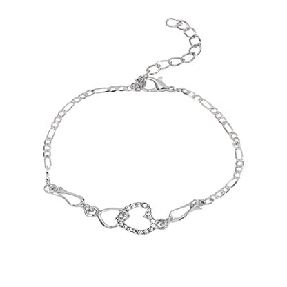 925 Sterling Silver Bracelets for Women Adjustable Love Heart Charm Chain Bracelets Fashion Jewelry Valentine's Day Gifts for Your Lover - color: 5-Silver
