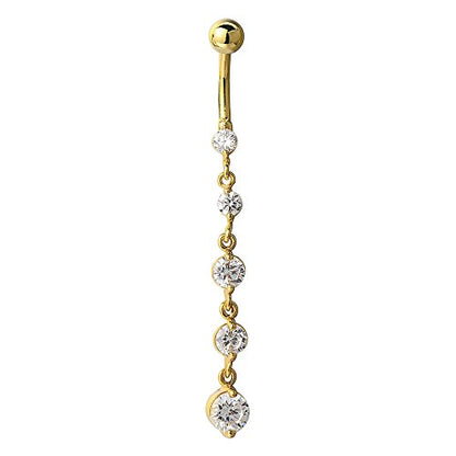 COOLSTEELANDBEYOND Belly Chain Belly Button Ring Body Jewelry Piercing Navel Ring with Long Dangle Cubic Zirconia - color: B-Metal Color:18K Gold-Plated; Stone Color:White