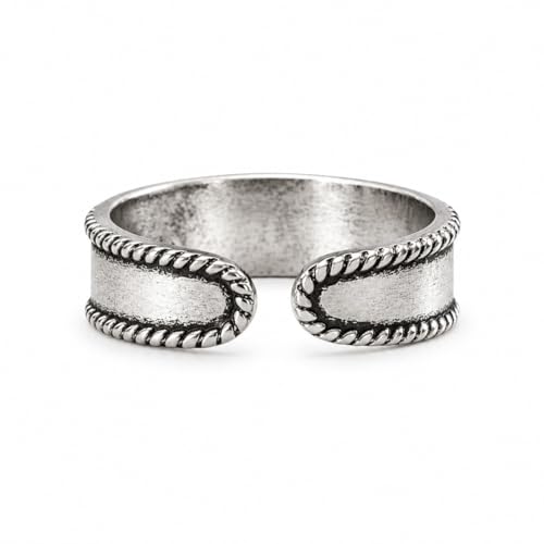 Sterling Silver Toe Ring, Adjustable Open Band, Handmade | Fits Toe, Knuckle or Pinky Ring | One Size Fits Most | Comfortable to Wear | Minimalist Style | Water Resistant - style: Floral Oxidized Band