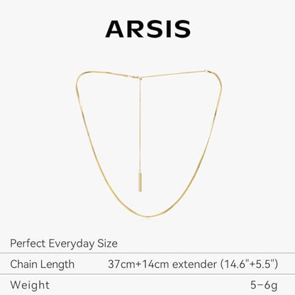 ARSIS 18K Gold Plated Herringbone Necklace Snake Chain Choker Dainty Layered Hypoallergenic Jewelry Gift for Women - color: Gold+Slider Chain