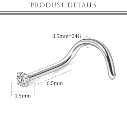 Hoeudjo Nose Studs Surgical Steel Cubic Zirconia Nose Rings Kit for Women Men Tiny Nose Stud Bone & Screw & L Shaped Nostril Piercing Jewelry 24/22/20/18 Gauge 10 Pieces - color: silver-tone,screw nose studs, size: 24g/1.5mm clear CZ