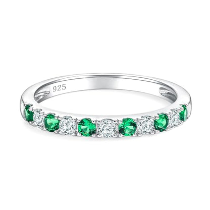 Bezel Set Birthstone Wedding Band 14K Gold Sterling Silver Stackable Half Eternity Band Rings 2.5mm Wide Ruby/Amethyst/Sapphire/Emerald Green/Aquamarine Ring for Women, Send Gift Box - style: 05-Created Emerald & CZ