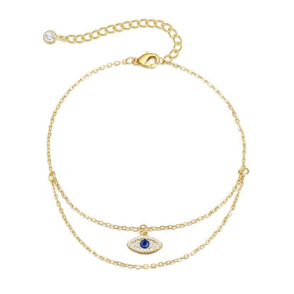 NIXMAX Gold Anklets for Women, Waterproof Chain Trendy Ankle Bracelets | Non Tarnish, Adjustable Fit, 14K Gold Plated, Dainty Layered Looks, Summer Beach Vacation Body Jewelry, Gifts for Women - color: Gold-Evil eye