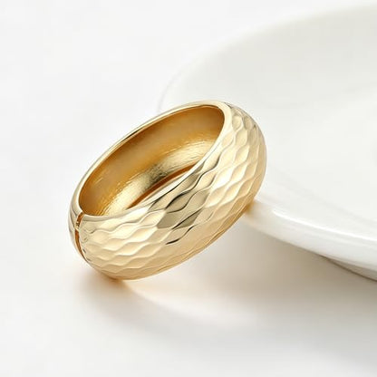 AsAlways 14K Gold Plated Hammered Cuff Bracelet for Women Wide Textured Open Cuff Bangle Statement Gold Chunky Bracelet Jewelry Gift - color: 04 Gold