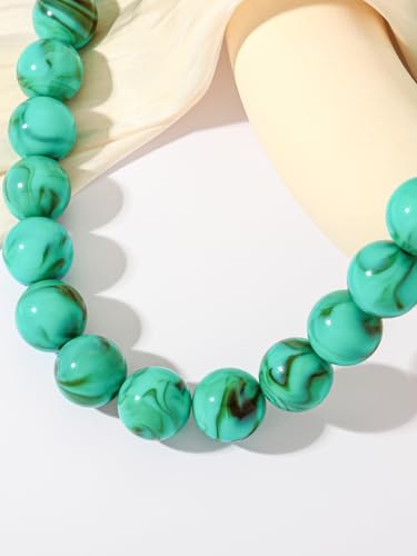 Chunky Beaded Necklaces for Women Statement Necklace | Bold Chunky Choker, Large Resin Beads, Adjustable Necklace, Boho Trendy Summer Beach Holiday Jewelry - color: Turquoise color