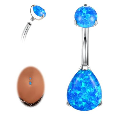 AROWRO Belly Button Ring Titanium Gold Sliver Hypoallergenic 14G Belly Button Piercing 10mm Barbell Belly Rings for Women With Opal - color: Sliver+Blue Opal