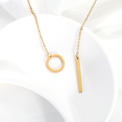 Slip Chain Lariat Necklace for Women Circle Bar Y Shaped Drop Pendant | Long Necklaces for Women Trendy Jewelry