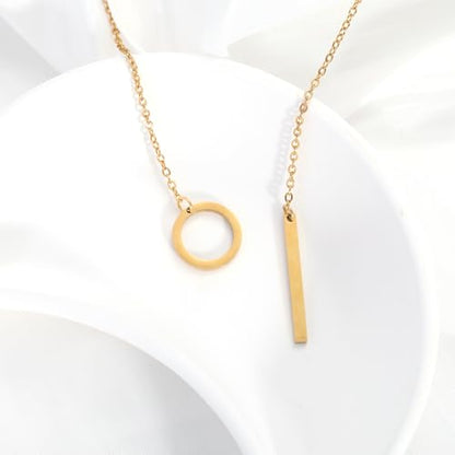 Slip Chain Lariat Necklace for Women Circle Bar Y Shaped Drop Pendant | Long Necklaces for Women Trendy Jewelry