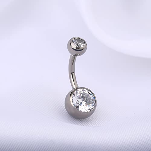 OUFER Titanium Belly Button Rings, Internally Threaded Belly Ring, Round CZ Navel Rings for Women Men - color: Silver, size: 1.6*8MM