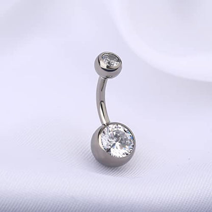 OUFER Titanium Belly Button Rings, Internally Threaded Belly Ring, Round CZ Navel Rings for Women Men - color: Silver, size: 1.6*8MM