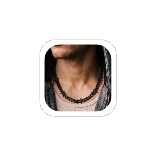 ChainsHouse Barbed Wire Necklace Punk Thorns Chain Necklace for Men Women, 5/6/7/9/12MM Wide Stainless Steel/Black Metal/Gold Plated Hiphop Rock Jewelry, 18-22 Inches - color: j.9mm-Black-Thorns Chain, size: 18 Inches