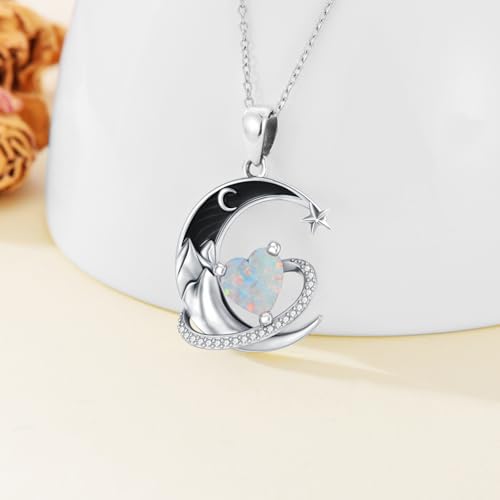 I Love You to the Moon and Back Necklace 925 Sterling Silver Black Crescent Moon Star Pendant with Heart Birthstone Necklace Anniversary Gothic Jewelry Gifts for Women Wife Lovers - color: 10-Oct-Opal