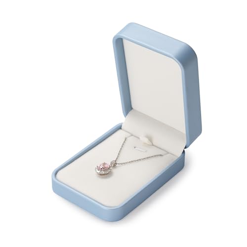 Oirlv Blue Pendant Necklace Gift Box | Blue Leather Exterior, Soft Velvet Interior, Pendant Holder with Chain Strap, Elegant Gift Presentation - color: Sky Blue, size: Necklace Box