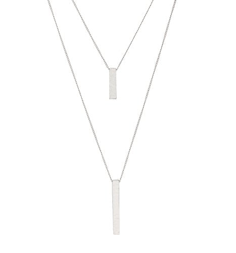 JYJ Women's Layered Long Necklaces for Women Double Layers Choker Necklace Hammered Bar Pendant Necklace for Summer