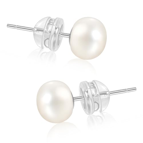 Valentine Gifts for Women Teen Girls Small Pearl Earrings,Handpicked Freshwater Pearl 6~10mm,Sterling Silver Stud Hypoallergenic Earrings For Women