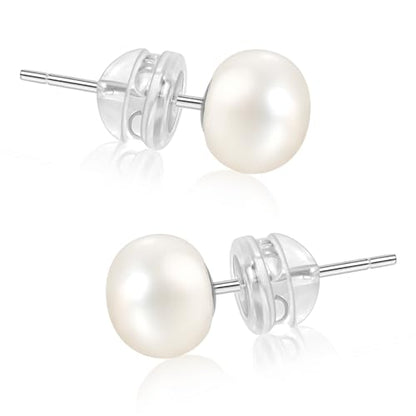 Valentine Gifts for Women Teen Girls Small Pearl Earrings,Handpicked Freshwater Pearl 6~10mm,Sterling Silver Stud Hypoallergenic Earrings For Women