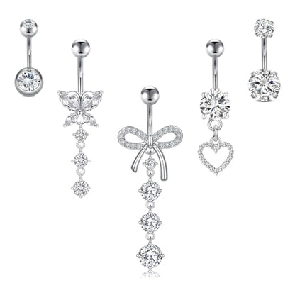 Briana Williams Belly Button Ring Belly Rings Belly Button Piercing Gold Belly Button Ring for Women Clicker Belly Ring Belly Piercing Stainless Steel 14g 10mm Blley Navel Rings Piercing Jewelry - color: E1 -5pcs, silver