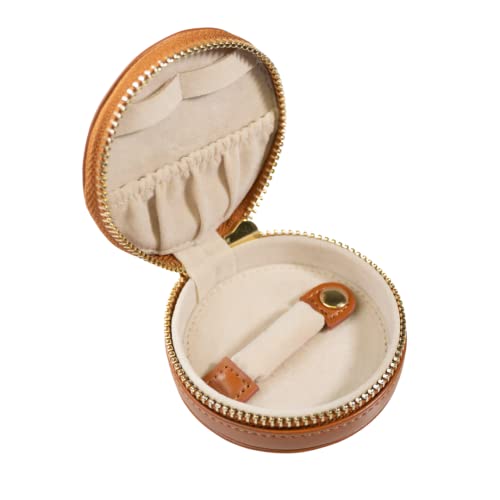 Everyday Genuine Cow Leather Zip Around Mini Travel Jewelry Box Organizer with Zipper Closure (Saddle Brown) - color: Saddle Brown