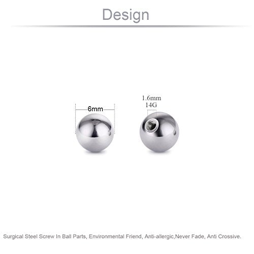 Threaded 316L Steel Replacement Balls Piercing Parts for Body Jewelry 14G 16G Barbell - style: 10pcs 14G 6mm