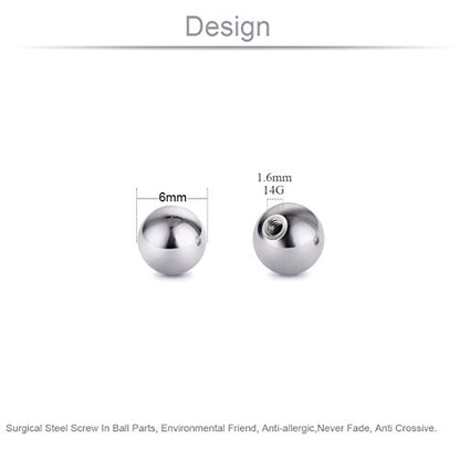 Threaded 316L Steel Replacement Balls Piercing Parts for Body Jewelry 14G 16G Barbell - style: 10pcs 14G 6mm