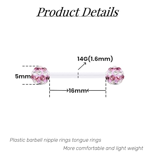 FECTAS Plastic Nipple Rings Tongue Piercing Retainer Barbell 14g for Women Surgery 12/14/16/18mm - style: E-12pcs-16MM
