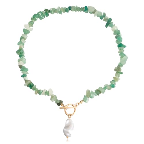 Bohemian Stone Pearl Choker Necklace for Women Dainty Natural Irregular Stone Choker Turquoise Beaded Lariat Necklace Simple Fashion OT Toggle Spiritual Handmade Jewelry - color: Green