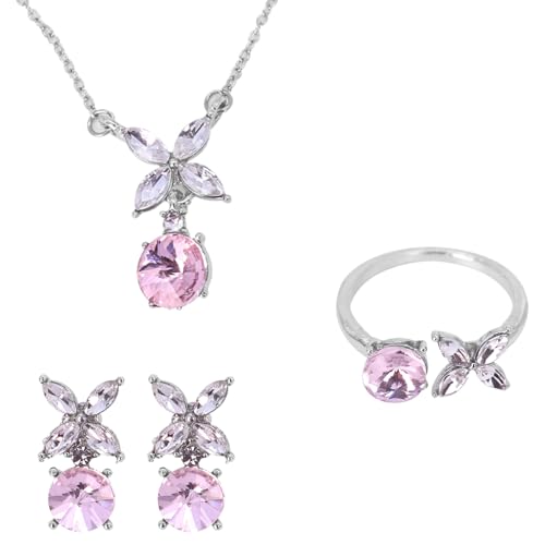 Elegant Jewelry Set Necklace for Women，Adjustable Dainty Cubic Zirconia Trendy Choker Pendant Necklace+Earrings+Ring, Mother's Day Valentine's Day Gifts Pendant Set for Women 3PCS - color: purple Flower