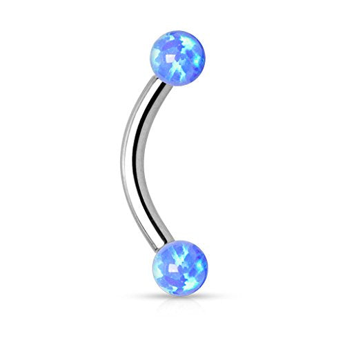 Pierced Owl - 16GA 316L Surgical Steel Internally Threaded Curved Eyebrow Barbell with Synthetic Opal Accents - style: Blue