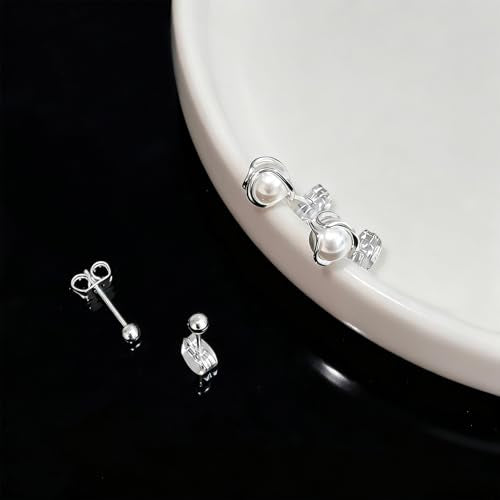 IMBOS Pearl Earrings 14k Gold Plated Daisy Flower Stud Earrings for Women Ball Stud Flat Back Earring Hypoallergenic Statement Earring Trendy Jewelry Gift for Women - color: Silver-Caged Pearl Ball