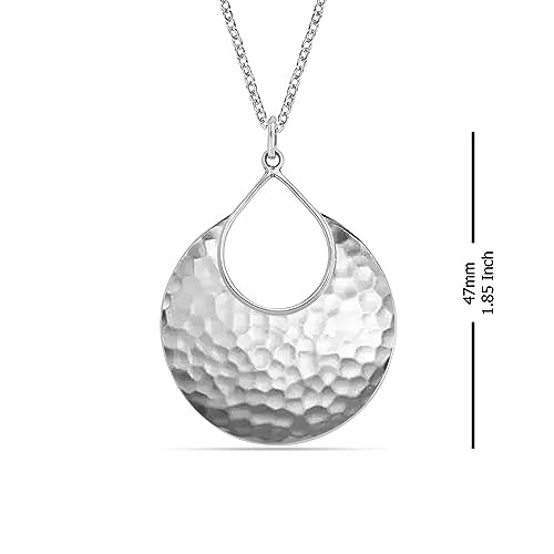 LeCalla 925 Sterling Silver Hammered Necklace for Women | Italian Handmade Hammered Texture Pendant Necklaces | Women's Adjustable Chain Necklace Pendant Jewelry Gift for Her - color: Hammered Drop-30 Inches