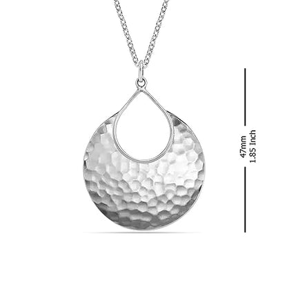 LeCalla 925 Sterling Silver Hammered Necklace for Women | Italian Handmade Hammered Texture Pendant Necklaces | Women's Adjustable Chain Necklace Pendant Jewelry Gift for Her - color: Hammered Drop-30 Inches