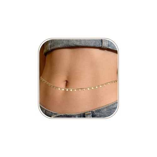 JINEAR 14K Gold Plated Waist Chain for Women Body Chain Belly Chains | Dainty Bead Chains Waterproof Summer Beach Bikini Accessories Gold Jewelry Belt Festival Outfits for Women - color: Big Glitter Body Chains