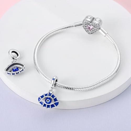 S925 Sterling Silver Cute Bead Charm for Pandora Bracelets and Necklaces | Lucky Clover Cute Animal Pink Bow Cherry Butterfly Pendant Bead Charms Jewelry Making Gifts for Women Valentines Mother's Day - style: Guardian Devil's Eye pendant