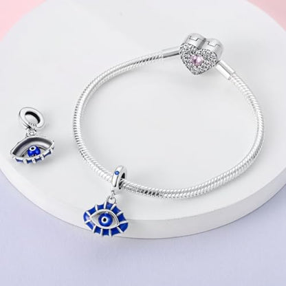 S925 Sterling Silver Cute Bead Charm for Pandora Bracelets and Necklaces | Lucky Clover Cute Animal Pink Bow Cherry Butterfly Pendant Bead Charms Jewelry Making Gifts for Women Valentines Mother's Day - style: Guardian Devil's Eye pendant