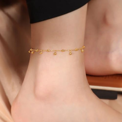 Dainty Gold Anklets for Women Stainless Steel Simple Ankle Bracelets Summer Beach Foot Chain Jewelry Gift - color: Bead Charm