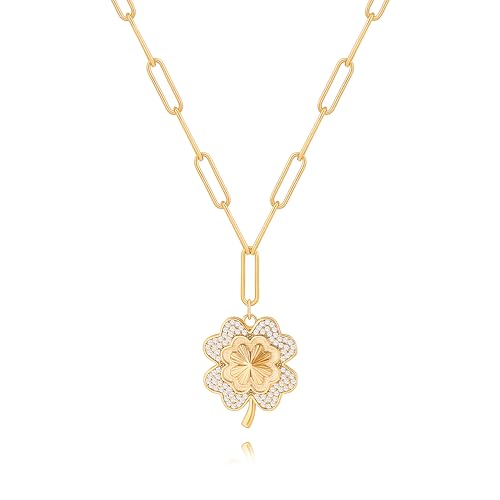 18k Gold Plated Chain Link Necklace for Women, Baroque Pearl/Compass Pendant Necklace - color: Clover