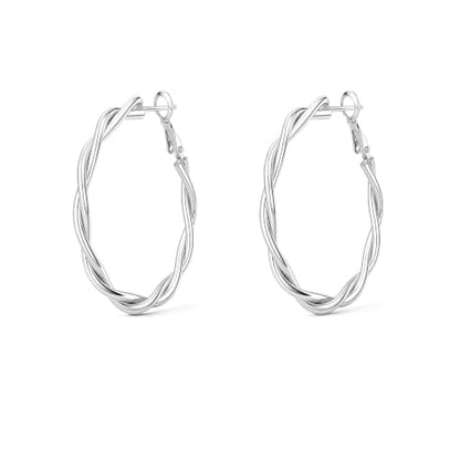OGD Teardrop Hoop Earrings for Women 14K Gold Plated Large Chunky Oval Pull Through Hoop Earrings Statement Jewelry Gift for Women Hypoallergenic - color: Twisted Hoop-Silver38mm