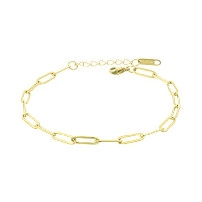 kelistom 14K Gold Filled Stainless Steel Paperclip Chain Bracelet for Women, 7.5” Rectangle Link Bracelets, Waterproof and Never Tarnish - color: 14K gold-4mm+extender