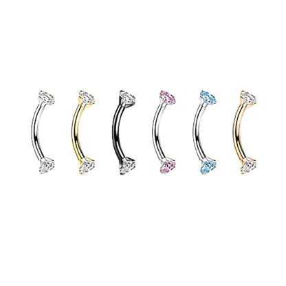 Pierced Owl - 16GA G23 Implant Grade Titanium Internally Threaded Prong Set CZ Crystal Ends Cartilage Helix Daith Rook Eyebrow Curved Barbell - color: Silver Tone / Clear