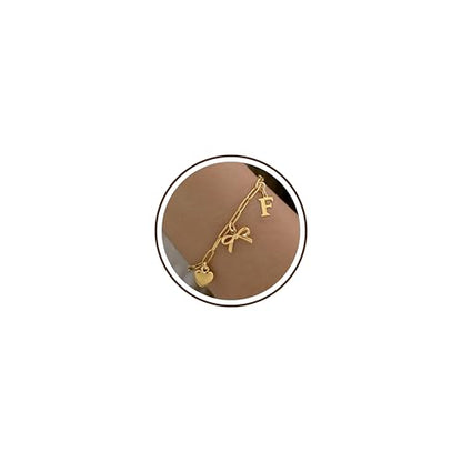 14K Gold Plated Bracelet for Women Simple Jewelry Initial A-Z Bracelet Dainty Chain Gifts for Women Birthday Unique Dainty Letter Charm Bracelet with Bow Anniversaries Gifts for Mother Her Jewelry Gift - style: F