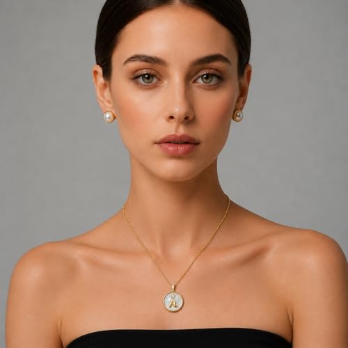 Initial Necklaces for Women Mother of Pearl Gold Letter Necklace Pendant - color: Letter A