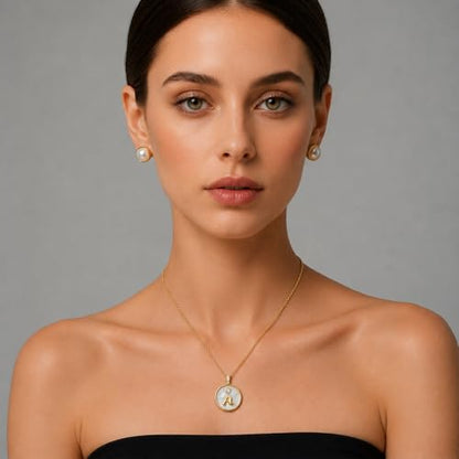 Initial Necklaces for Women Mother of Pearl Gold Letter Necklace Pendant - color: Letter A