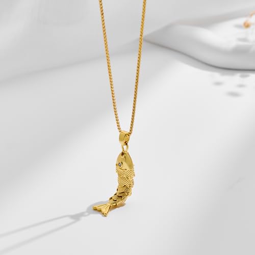 YUJIE Dainty Fish Pendant Necklace for Women 14k Gold Plated Ocean Fish Charm Necklace Summer - color: fish