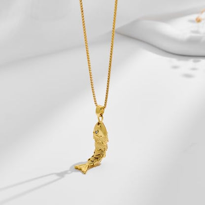 YUJIE Dainty Fish Pendant Necklace for Women 14k Gold Plated Ocean Fish Charm Necklace Summer - color: fish