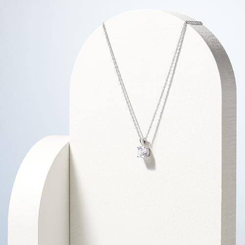 Amazon Essentials Plated Sterling Silver Cubic Zirconia Round Cut Solitaire Pendant Necklace, 18" - color: Platinum, size: 8 mm