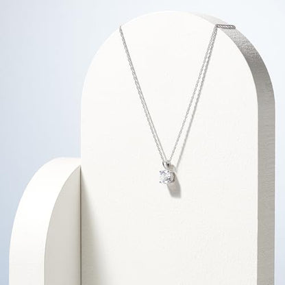 Amazon Essentials Plated Sterling Silver Cubic Zirconia Round Cut Solitaire Pendant Necklace, 18" - color: Platinum, size: 8 mm