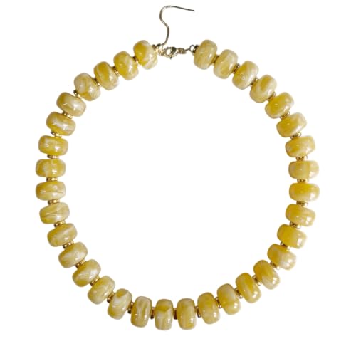 Colorful Chunky Resin Beaded Choker Necklaces for Women | Multicolor Beads, Sturdy Metal Chain, Adjustable, Detachable, Lightweight, Summer Beach Boho, Trendy Statement Jewelry Gift - color: Light Yellow