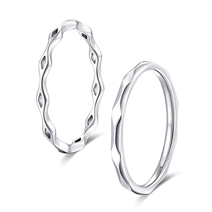 KAZITSAN 2pc 2mm Stainless Steel Rings for Women Girls Fashion Wedding Plain Band Knuckle Stacking Midi Rings Silver/Rose Gold Wedding Band Comfort Fit - color: BEHY01-Silver